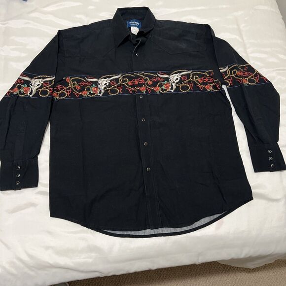 VTG Wrangler  Wrap Around Roses Ropes Longhorn Skulls Western Shirt Mens XL - Picture 1 of 9